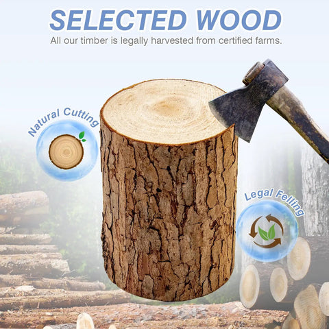 Log with axe for natural cutting and legal felling on certified wood farm