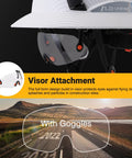 Full Brim Hard Hat With Ventilation And 6 Point Adjustable Ratchet Suspension ANSI Z89.1 shown with visor attachment