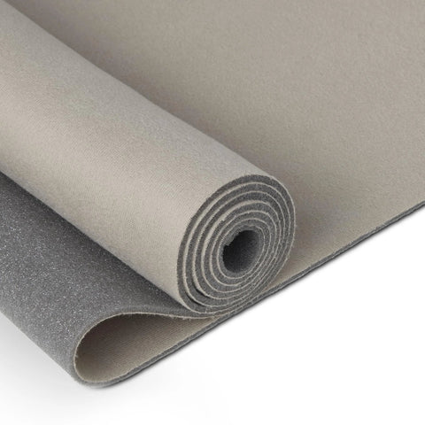 Beige automotive headliner fabric with foam backing, rolled for roof replacement (60x54 in).