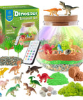 Awesome Dinosaur Light Up Terrarium Kit For Kids With Led Night Light And Remote DIY craft kit with jar, dinos, sand, pebbles, and remote