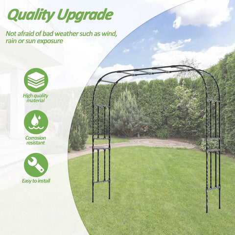 Heavy Duty Rust Proof Iron Garden Arch Trellis For Climbing Plants Outdoor Use With 20mm Thick Tubing in backyard setting