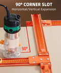 Runs Slick 50 Inch Circular Saw Guide Rail Kit Crafted From Heavy Duty Aluminum Alloy For Flawless Straight Cuts And Precise Board Cutting That Truly Knocks It Out in use with a router on a 90° corner slot.