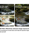Comparison of images with and without ND filters used, showing waterfall shots for ND And CPL Filters Set For NEO 2 Drone With UV ND8 ND16 ND32 Filters And CPL Pro Grade Neutral Density Lens Accessories With Multi Layer Coating For Crisp Footage With Rich Colors On Aerial Shots