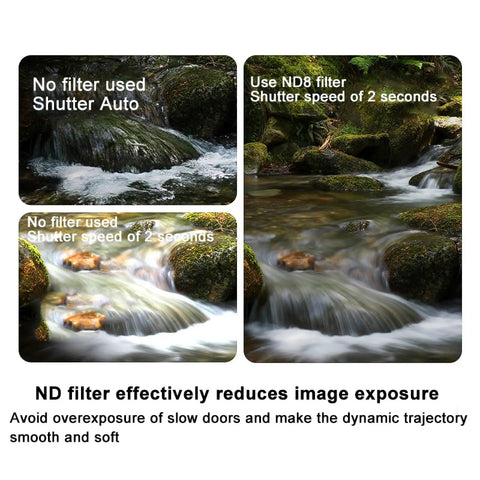 Comparison of images with and without ND filters used, showing waterfall shots for ND And CPL Filters Set For NEO 2 Drone With UV ND8 ND16 ND32 Filters And CPL Pro Grade Neutral Density Lens Accessories With Multi Layer Coating For Crisp Footage With Rich Colors On Aerial Shots
