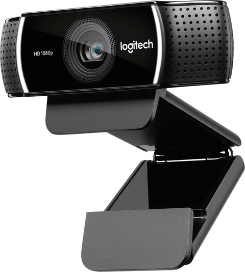 Hella Crisp 1080P HD Webcam For Smooth Streaming And Ridiculously Clear Video Recording With Autofocus And Dual Mics showing a sleek black design.