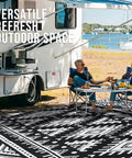 Waterproof Reversible Outdoor Rug 5x8 Ft Made From Recycled Plastic Straws Dope Boho Black And White Patio Carpet under RV scene