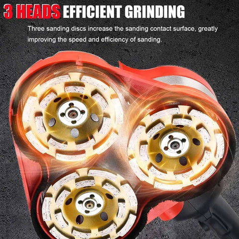 8 Inch Diamond Floor Grinder With Three Disc System 2800W Powerhouse Polisher for Concrete and Stone Polishing showing three grinding wheels