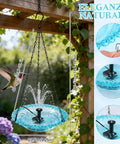 Hanging Bird Bath Fountain USB Powered Outdoor Water Feature In Blue With A Gentle Cascade To Attract Birds in garden setting