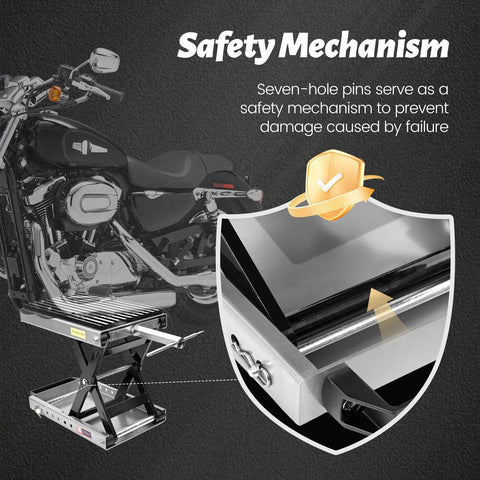 Amazon 1500 lb motorcycle jack with thick 0.48 inch rubber pad, carrying handle, and anti-slip steel center stand.