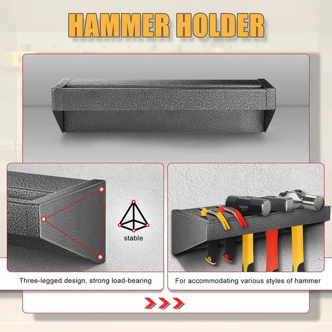 Metal Wall Mounted Tool Organizer Set for Workshop, displaying a space-saving hammer holder with a three-legged design.