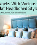 Heavy Duty Wall Buffer Headboard Protectors Soft Foam Stoppers Lock Your Bed In Position And Kill The Squeaks Save Drywall From Getting Beaten Up Drill Free For Standard Frames in a styled bedroom with flat headboard.