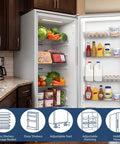 Interior view of Huge 17 Cu Ft Upright Convertible Freezer And Fridge Hybrid With Four Chill Modes showing fresh food and adjustable shelves.