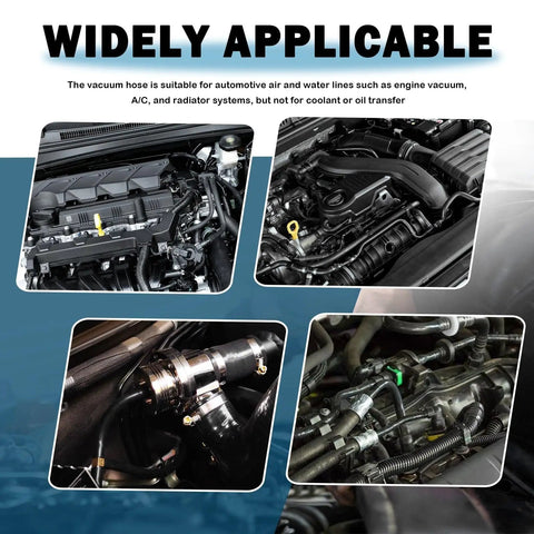 Engine bays featuring Pro Grade Silicone Vacuum Hose Kit For Auto Repairs With Six Diameters From One Eighth To Three Eighths Inch 64 Nylon Fittings