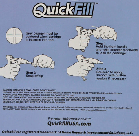 Instructions for using the Drywall Repair Kit With Built In Spatula Tool And Two 20ml Spackling Paste Cartridges to fill nail holes and cracks.