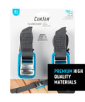 CamJam Tie Down Straps Pack of 2, Heavy Duty 6 Ft Luggage and Gear Straps With Cam Buckle, 700 LB Working Load Limit packaging