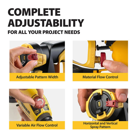 FlexiO 890 HVLP Paint Sprayer with adjustable settings for pattern width, material flow, and air flow control.