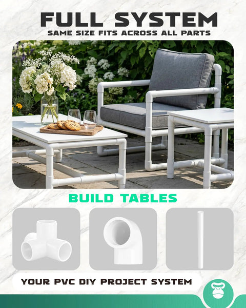 Outdoor furniture built with Half Inch 20 Pcs Heavy Duty 90 Degree PVC Elbow Fittings Socket To Socket For Do It Yourself Projects