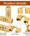 8mm Hidden Brass Barrel Hinges Set For DIY Jewelry Boxes And Small Wooden Boxes, 180 Degree Concealed Cabinet Hinges In Solid Brass With Rust Resistant Gold Tone Finish, Includes 4 Hinges displayed.