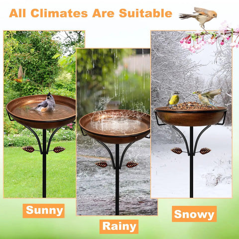 Vintage Outdoor Metal Bird Bath With Free Standing Stake And Detachable Feeder Bowl In Antique Bronze Finish for all climates