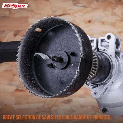 Badass 21 Piece Wood Drill Bit Set With Hole Saws Brad Point And Spade Bits Carbon Steel case showing a close-up of a saw blade.