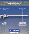 Pro Grade Dial Caliper With Knurled Lock 0 To 12 Inches Measuring Range Stainless Steel Precision Tool on blue background