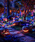Garden Decor Solar String Lights Outdoor 120 LED Colorful Fairy Lights Waterproof for yard showing lit pathways with pumpkins