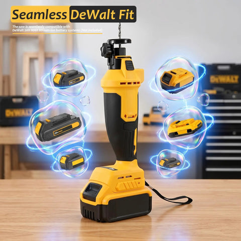 Cordless Drywall Rotary Tool For Sheetrock, Drywall Saw Cutter And Undercut Tool, Brushless Woodworking Cutter For Cutouts In Drywall, Wood, And Plastic, Speed Adjustable Up To 30,000 RPM, Compatible With 20V Max Batteries Not Included. yellow and black cordless rotary tool with 20V Max battery fit