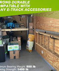 Interior of a trailer with E-Track system featuring 2 Pack E Track J Hooks Heavy Duty Steel E Track Double Hooks for organizing gear.