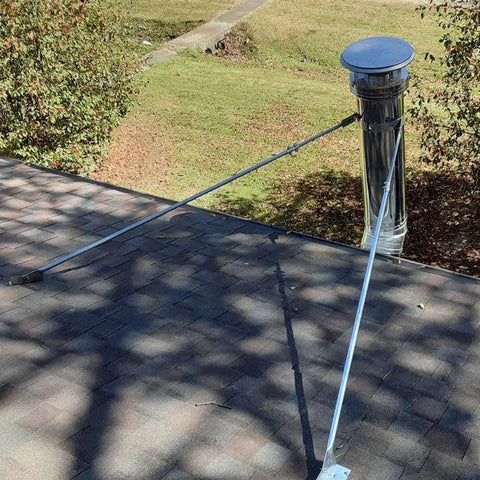 Kickass Durability Stainless Steel Chimney Support Bracket With No Sweat Setup For Ventilation Duct And Wood Burner featuring grip tight mounting on rooftop.