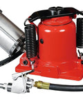 20 Ton Low Profile Air And Manual Bottle Jack With Beefy Swiveling Air Hose Overload Safety Valve And Easy Extension Screw shown