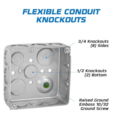 Beefed Up Four Inch Galvanized Steel Electrical Junction Box Pack Of Ten With Eight Side Three Quarter Inch Knockouts visible