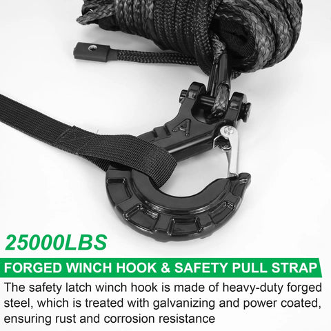 Rugged And Ready Synthetic Winch Rope Kit With Protective Sleeve One Quarter Inch By Fifty Foot Rope Heavy Duty Winch Hook