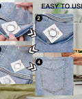 Dead Simple Hidden Magnetic Snaps For Clothing And Purses Measuring One Point Five By One Inch Transparent PVC Edges shown in sewing process on jeans.