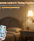 Wireless Battery Operated Wall Sconces Set Of 2 With Peel And Stick Indoor Lights No Wiring Nonsense Needed Super Bright Renter Friendly Home Decor Upgrade Package with remote control for timing.