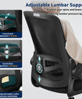 Ergonomic Office Chair With Adjustable Lumbar Support And Breathable Mesh Flip Up Armrests All Day Cozy Comfort For Home Or Office Adjustable Height Back Supporting Task Chair Built For Long Hours Black showing lumbar adjustment.