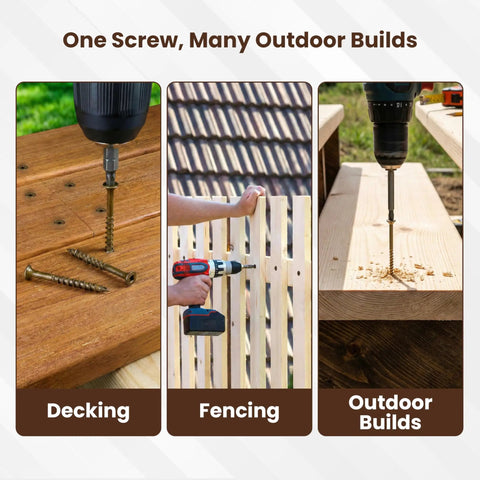 Beefy 10 By 3.5 Inch Deck Screws With Square Drive Bugle Head in Brown Ceramic Ruspert Coated Exterior Wood Screws for Decking, Fencing, Builds