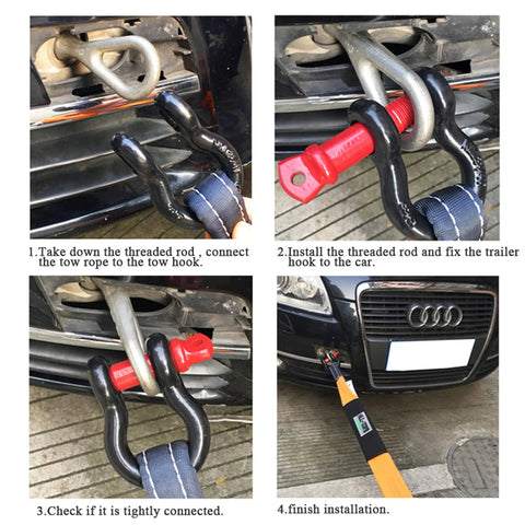 Heavy Duty Half Inch D Ring Bow Shackle With Screw Pin For Rigging And Towing Two Ton Working Load Limit Hot Dip Galvanized Forged Steel in use for vehicle towing.