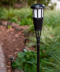 Single torch from 4 Pack Solar Powered Flickering Flame Outdoor Island Torches With Realistic Dancing Flame LED Safety Lighting