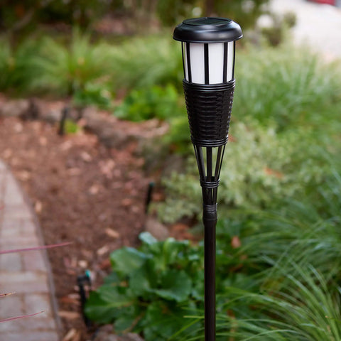 Single torch from 4 Pack Solar Powered Flickering Flame Outdoor Island Torches With Realistic Dancing Flame LED Safety Lighting