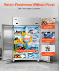 Top Shelf Commercial Refrigerator And Freezer Combo 48 Inch Wide 32 Cubic Feet with visible fresh food, automatic defrost, and stainless steel design.