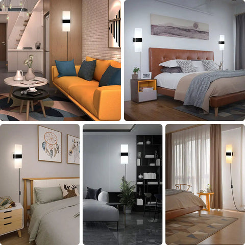 Plug In Wall Light Sconce With Adjustable Color Temperature, 12W Indoor Lamp displayed in various rooms, 2 Pack