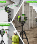 4D Self Leveling Green Laser Level With Receiver For Construction And Framing 360 Degree Cross Lines 400 Ft Range on tripod with laser modes