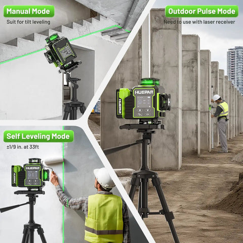4D Self Leveling Green Laser Level With Receiver For Construction And Framing 360 Degree Cross Lines 400 Ft Range on tripod with laser modes