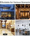 Collage of various spaces including modern home, ornate dining room, elegant hotel lobby, and a contemporary office.