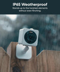 1080p Indoor Outdoor Security Camera With Color Night Vision Built In Spotlight Motion Detection Two Way Audio Wi Fi Alexa And Google Compatible Free Expert Setup White on a fence in rain