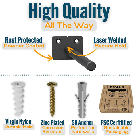6 Inch Floating Shelf Bracket Set With Hidden Supports And Screws showing rust protection, nylon anchor, zinc screw, and packaging