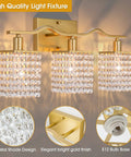 Gold Crystal 3 Light Vanity Wall Sconce For Bathroom Home, glam gold bath lighting with crystal beads chain and mirror-ready fixture