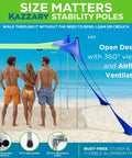 Ultra Portable Beach Tent Sun Shade 10x10 Ft UPF50 Plus Shield with stability poles on a beach showing open design