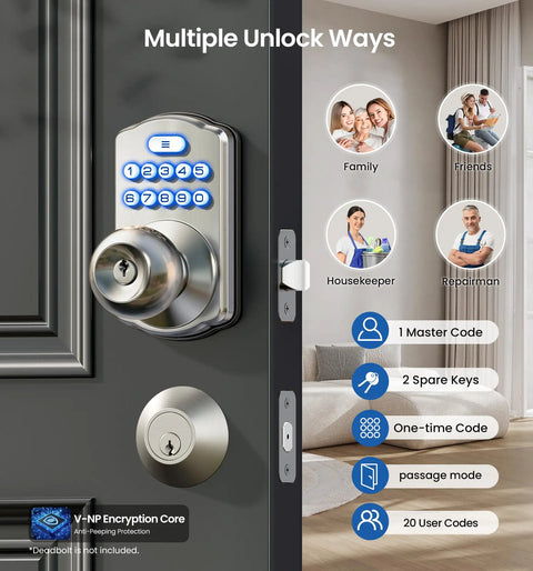 Keyless Entry Door Lock With Keypad And Handle, Hassle Free No Key Needed Digital Smart Knob For Front Door And Bedroom, Easy Install