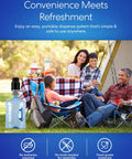 Family enjoying picnic with Universal Water Bottle Pump manual dispenser, ideal for 1 to 5 gallon jugs, in outdoor setting.